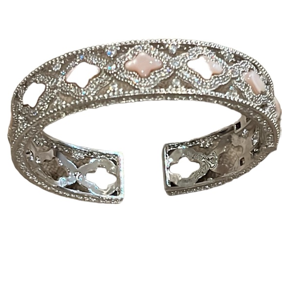 Judith Ripka Sterling Silver Diamonique & Pink Mother of Pearl Cuff Bracelet - Picture 1 of 13